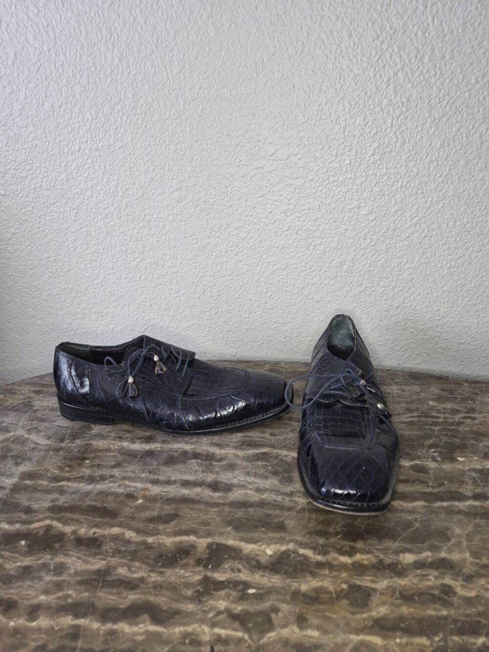 Vintage David Eden Men Handmade Alligator Dress Shoes Square Toe Black Size 13
